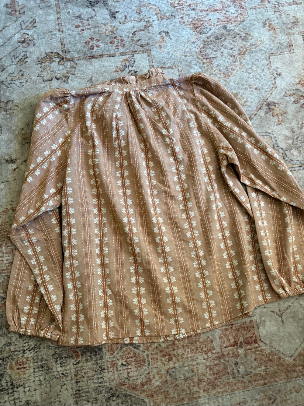 Nine West Rust-Brown Printed Balloon-Sleeve Blouse - Picture 7 of 7